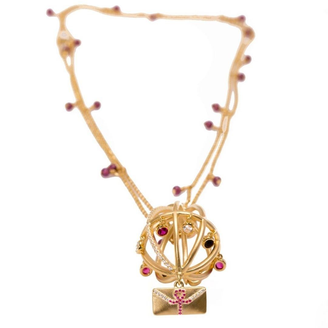 Contemporary Ammanii Garnet Chain Necklace with Charms in Vermeil Gold For Sale