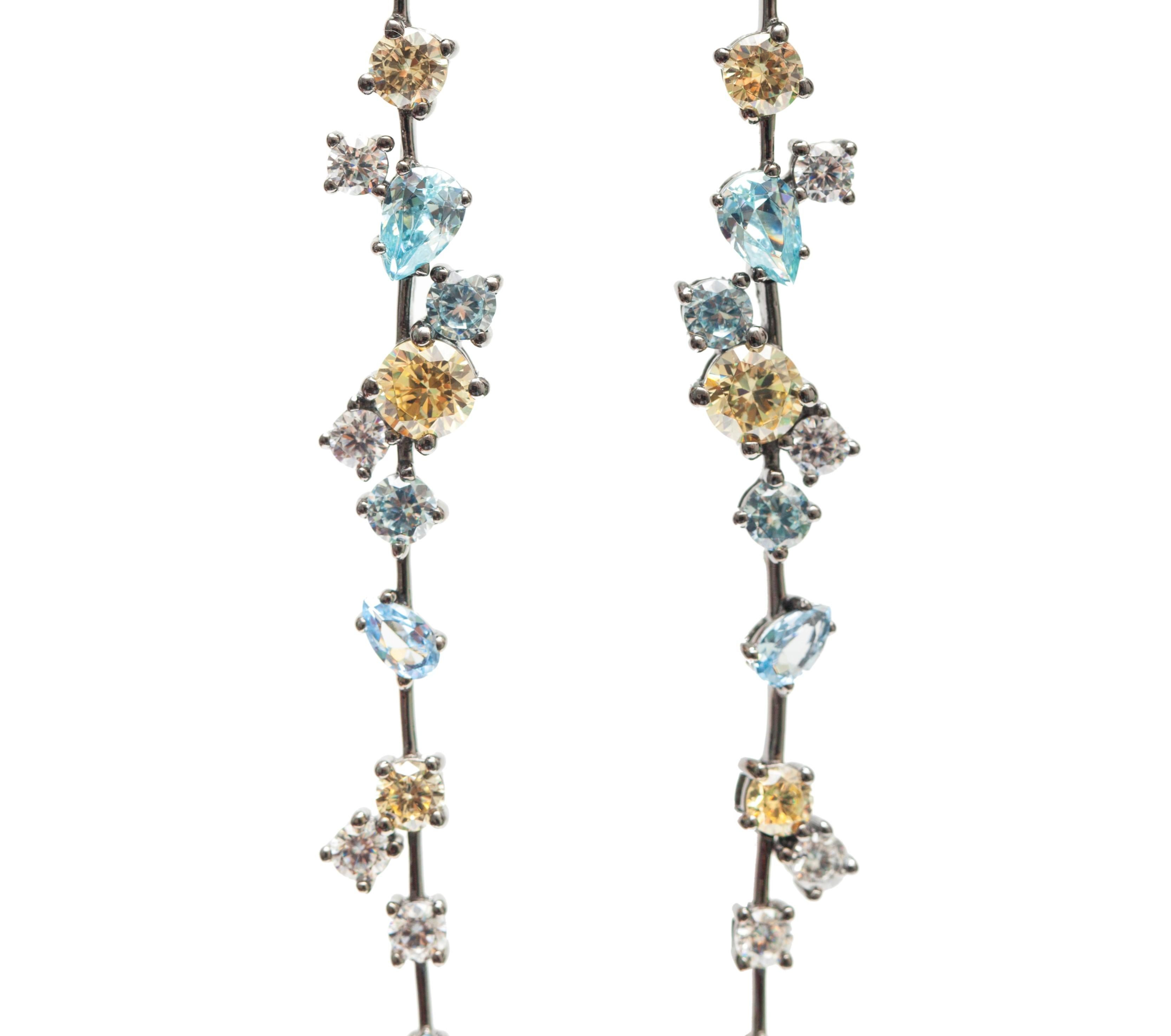 Contemporary Ammanii Gemstones Pastel Colors Long Strand Earrings