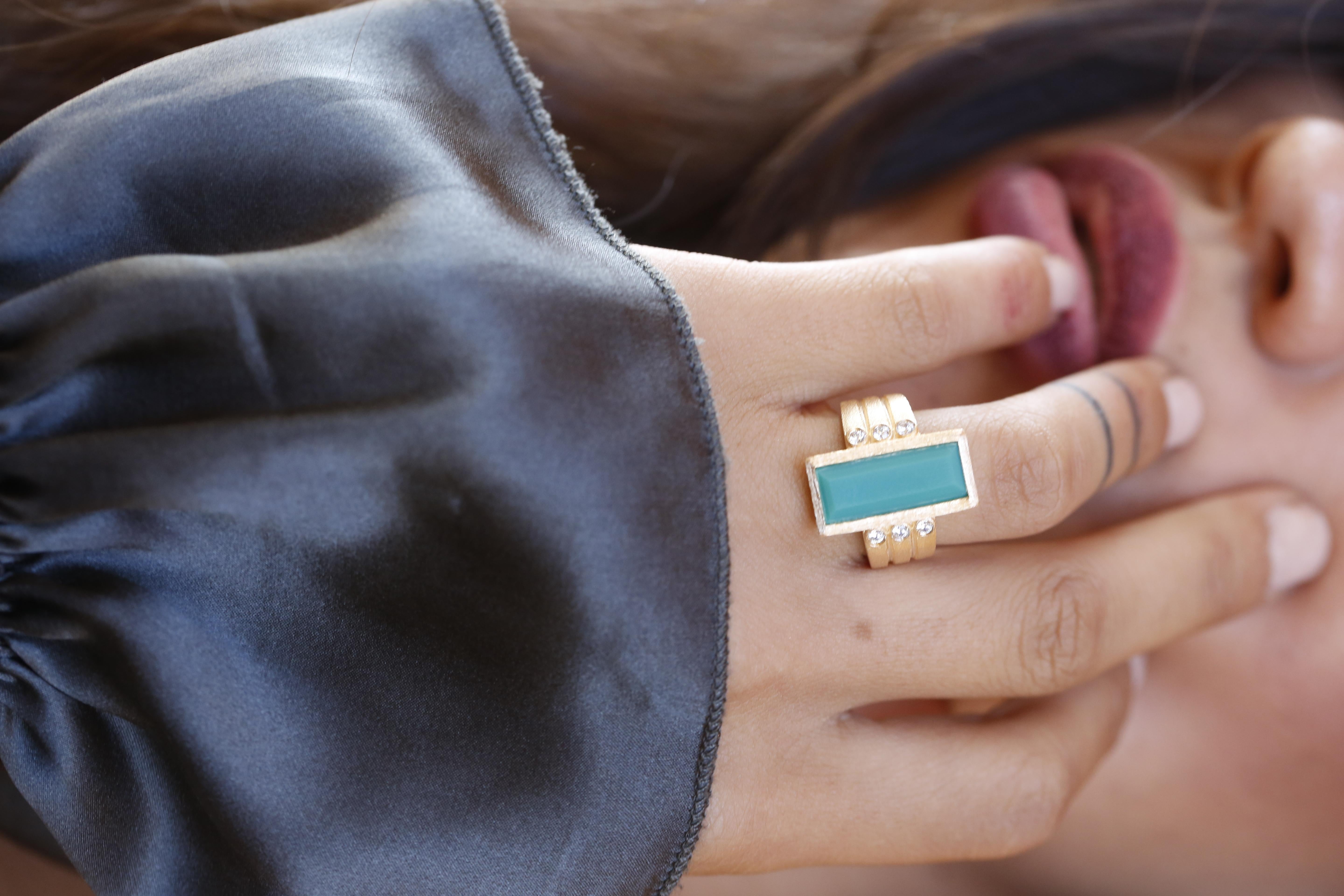 For Sale:  Ammanii Green Chrysoprase and Zircon 18k Gold Vermeil Cocktail Ring 6