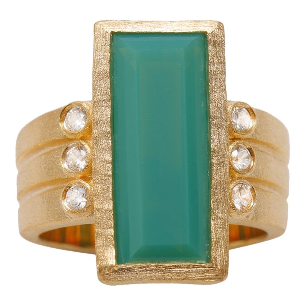 Anello Cocktail con Crisoprasio Verde e Zircone Ammanii in Vermeil Oro 18k