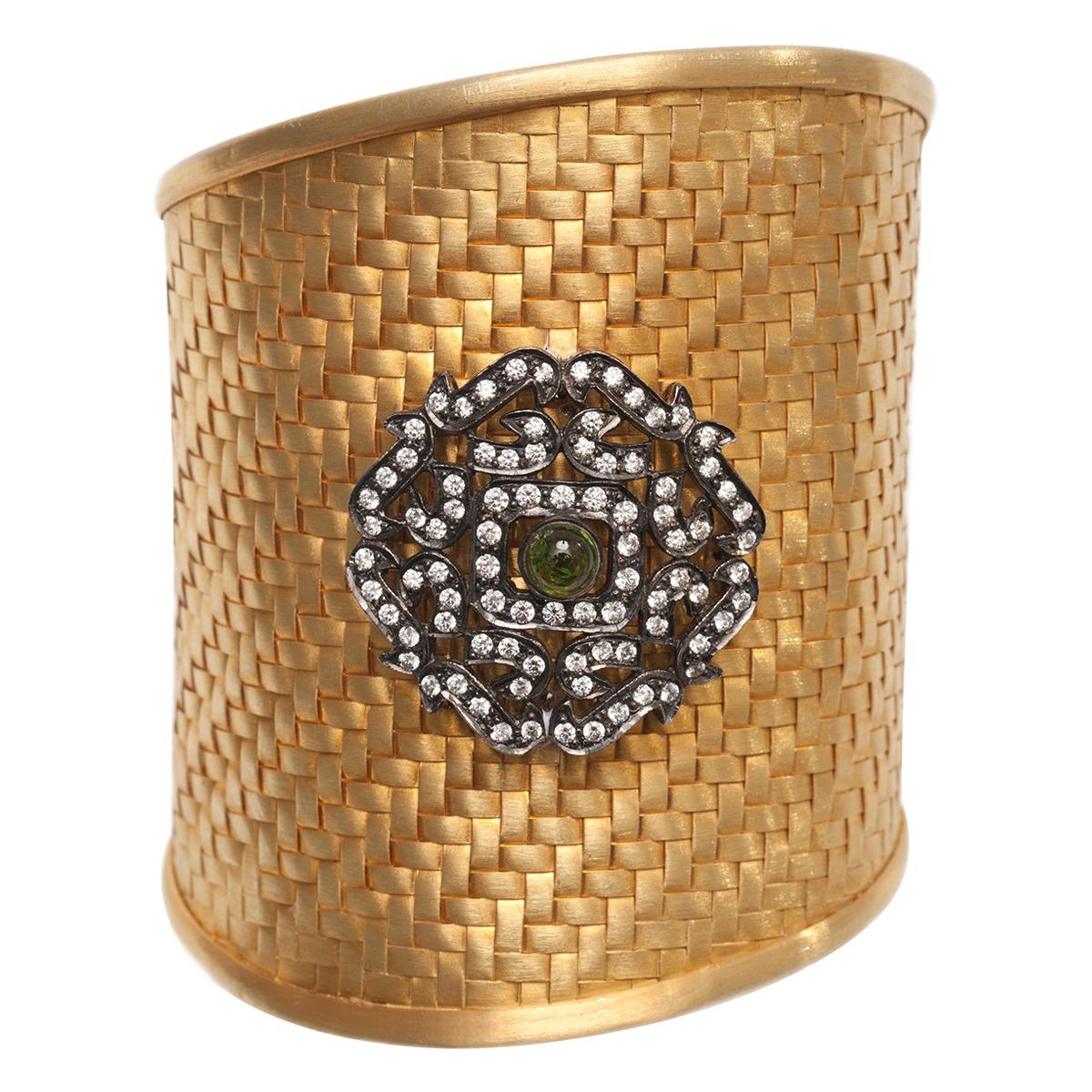 Ammanii Handwoven Vermeil Gold Cuff with Silver Motif