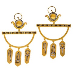 Ammanii Hoop Earrings with Topaz and Zircon Hieroglyphic Amulets in Vermeil Gold