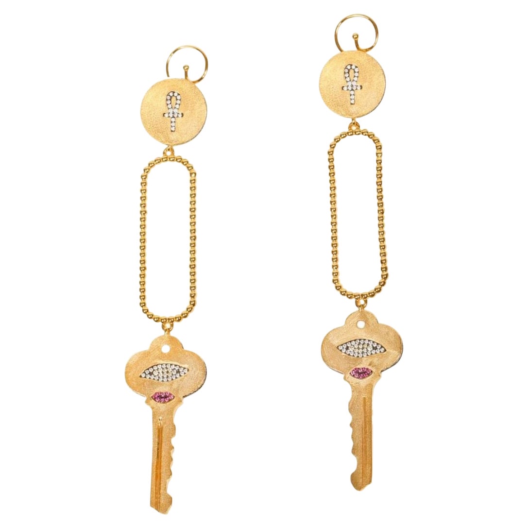 Pendientes Llave Ammanii con Amuleto Ankh en Oro Vermeil en venta 1