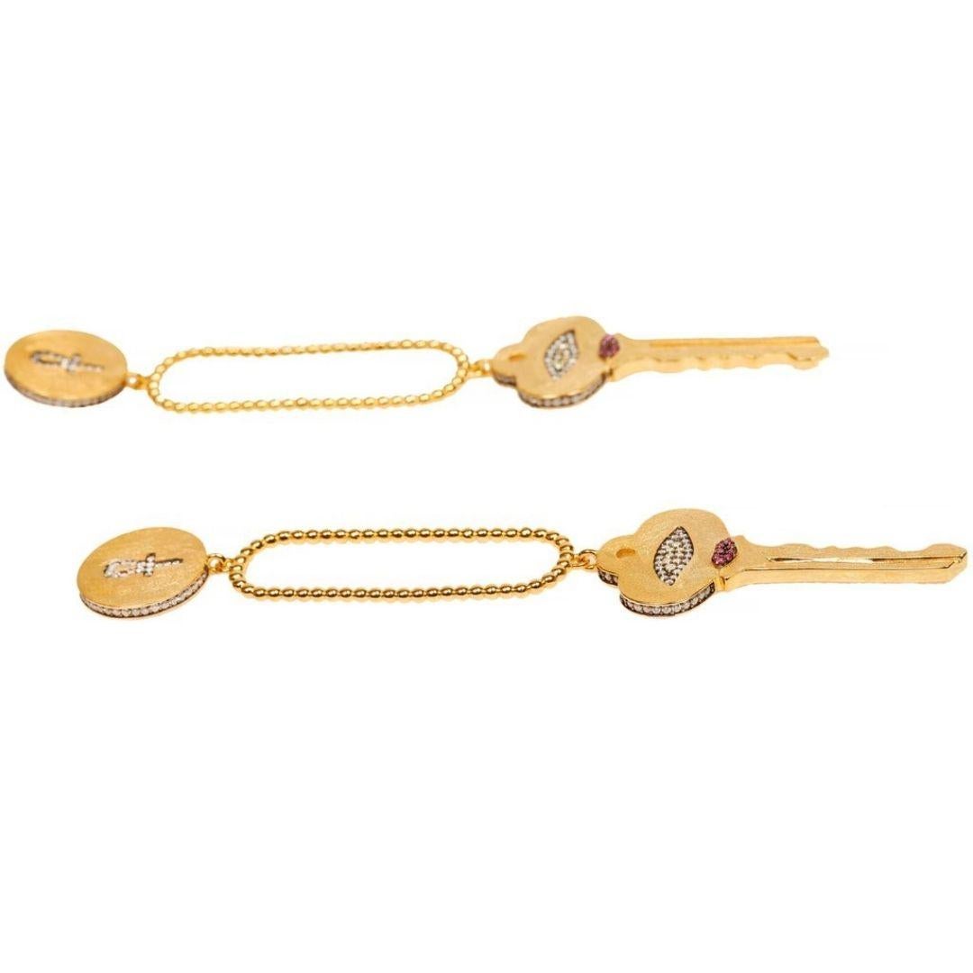 Boucles d'oreilles à clé Ammanii en or vermeil avec œil maléfique et ankh en zircon Neuf - En vente à Beverly Hills, CA