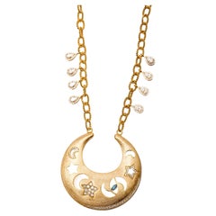 Ammanii Moons, Stars and Evil Eye Necklace in Vermeil Gold with Blue Topaz