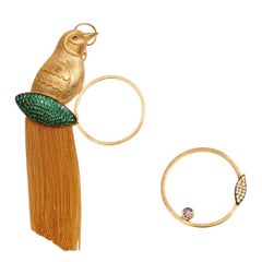 Ammanii Pavé Mix and Match Bird + Hoop Earrings with Tassels in Vermeil Gold
