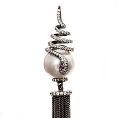 Ammanii Pearl and the Snake Black Rhodium Earrings with Tassels