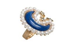 Ammanii Pearls and Lapis Lazuli Moon and Stars Vermeil Gold Cocktail Ring