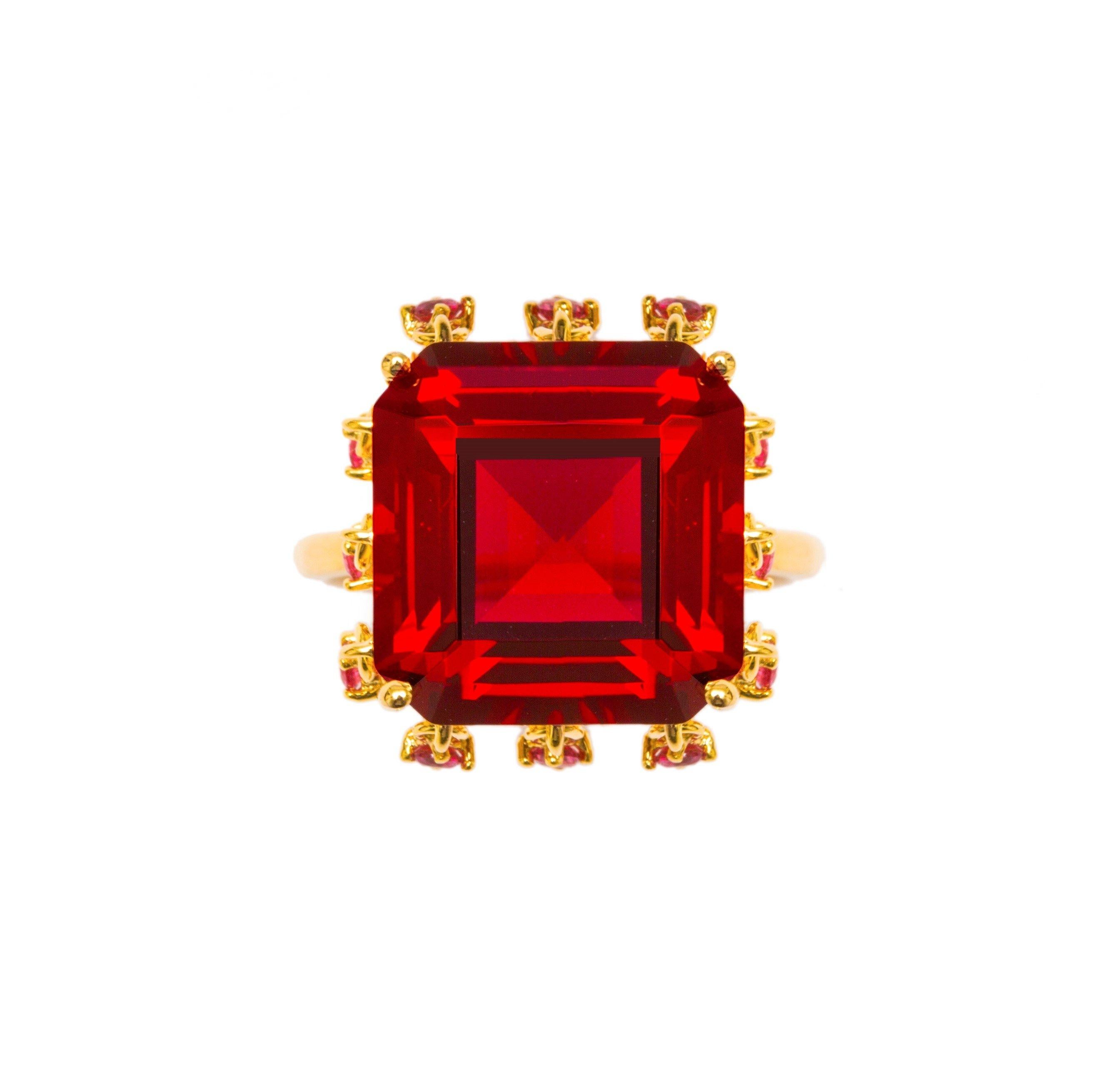 Ammanii Red Garnet Cocktail Ring with Charms Vermeil Gold 2