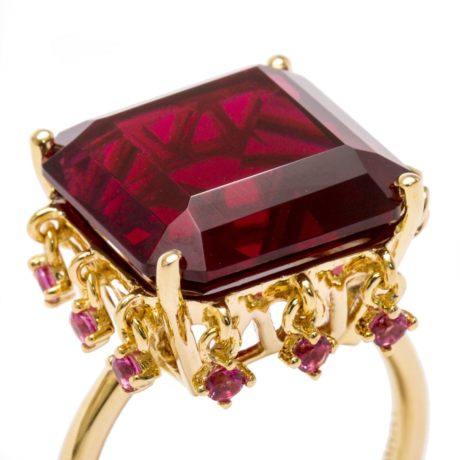 Ammanii Red Garnet Cocktail Ring with Charms Vermeil Gold 3