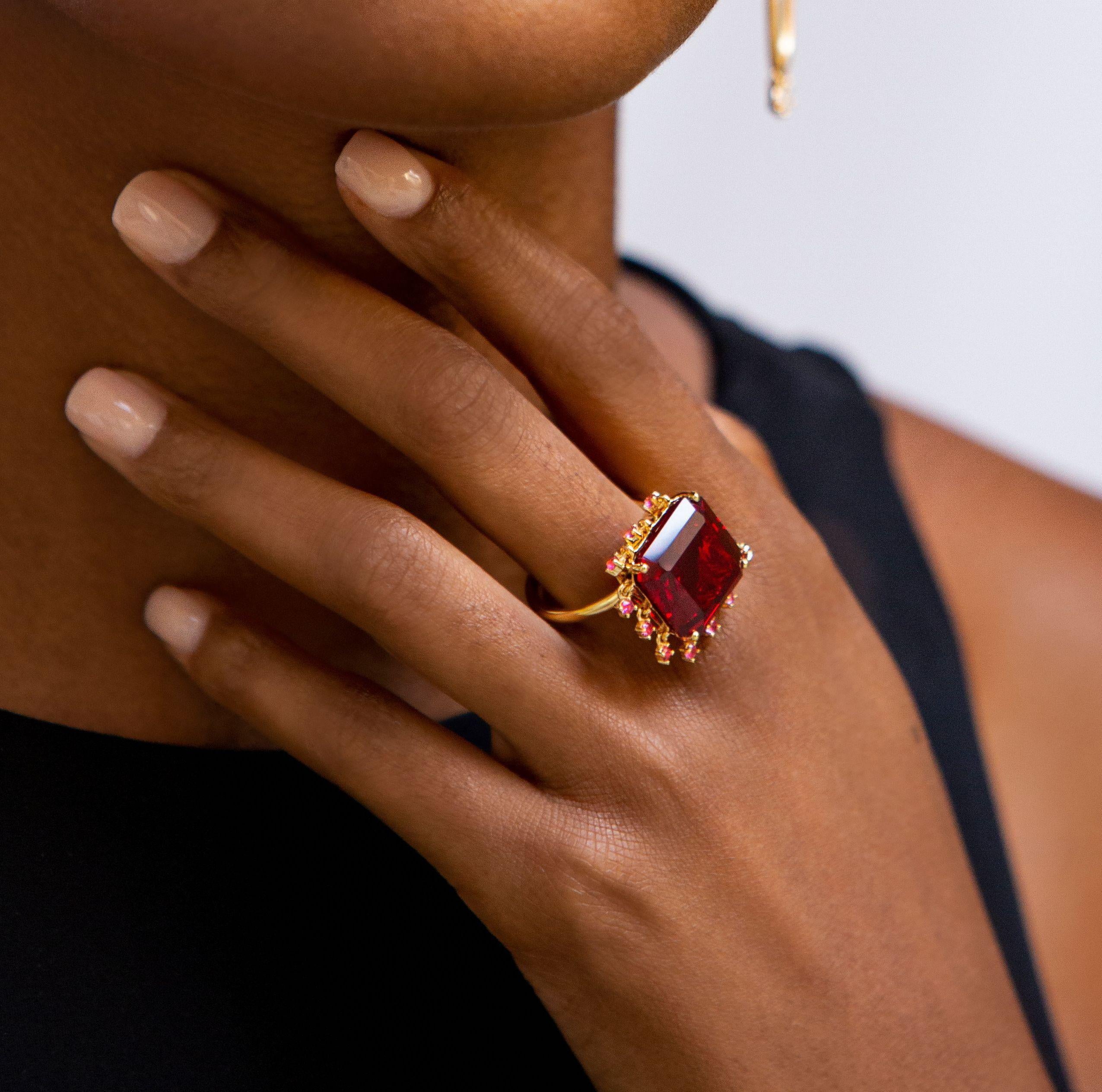 Ammanii Red Garnet Cocktail Ring with Charms Vermeil Gold 4