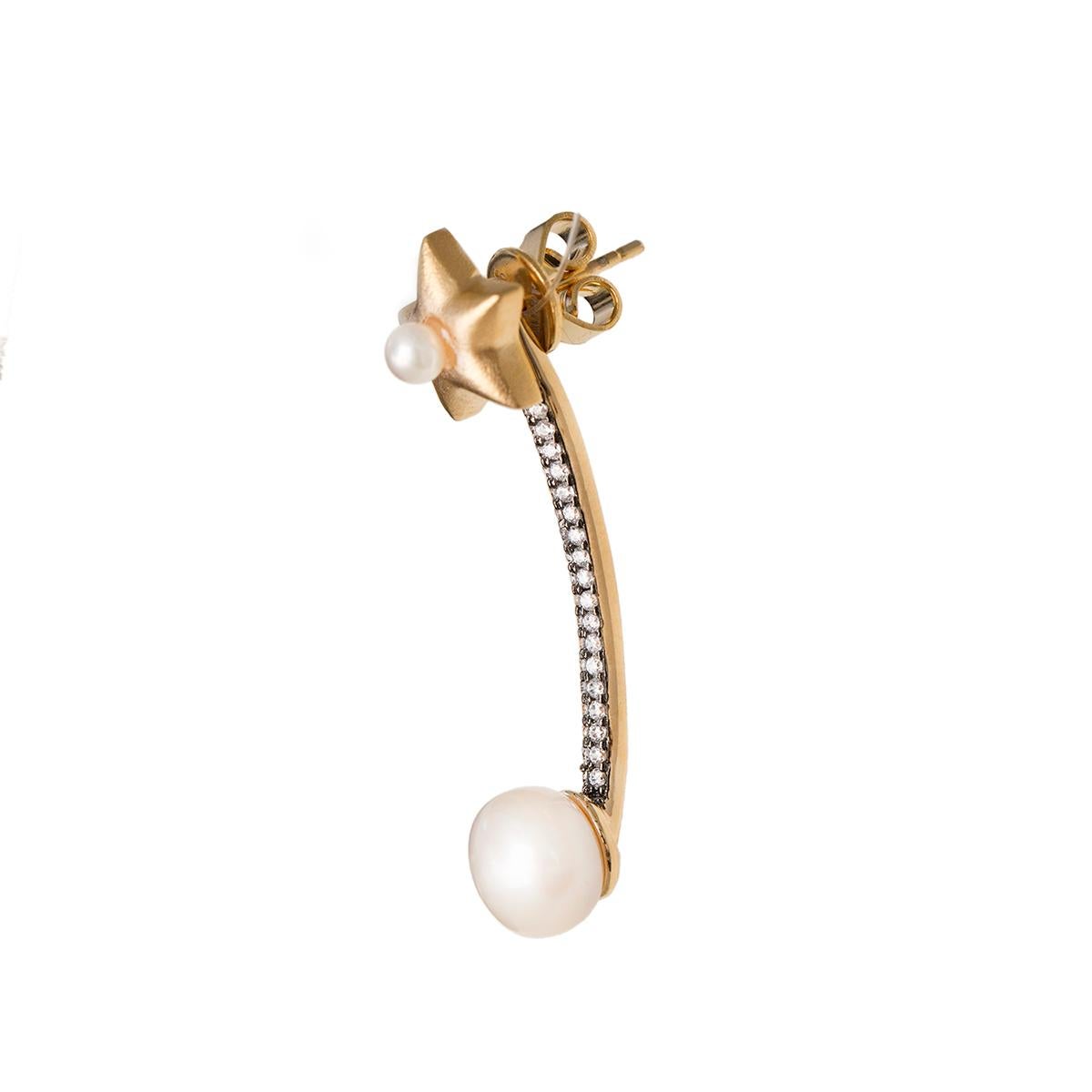 Our newest addition to our Sa'mma = sky collection is the star studded earrings with freshwater pearls. Inspired by the sky; the universal blanket that covers mankind and protects us under its wings. The earrings are hand-crafted; vermeil gold with