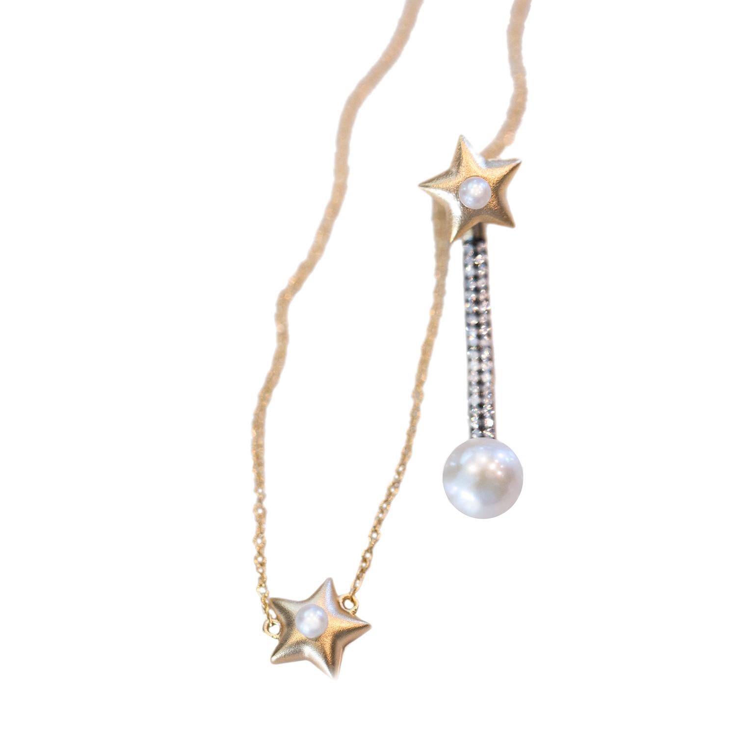 Contemporary Ammanii Star Jacket Earrings with Pearls and Zircon in Vermeil Gold