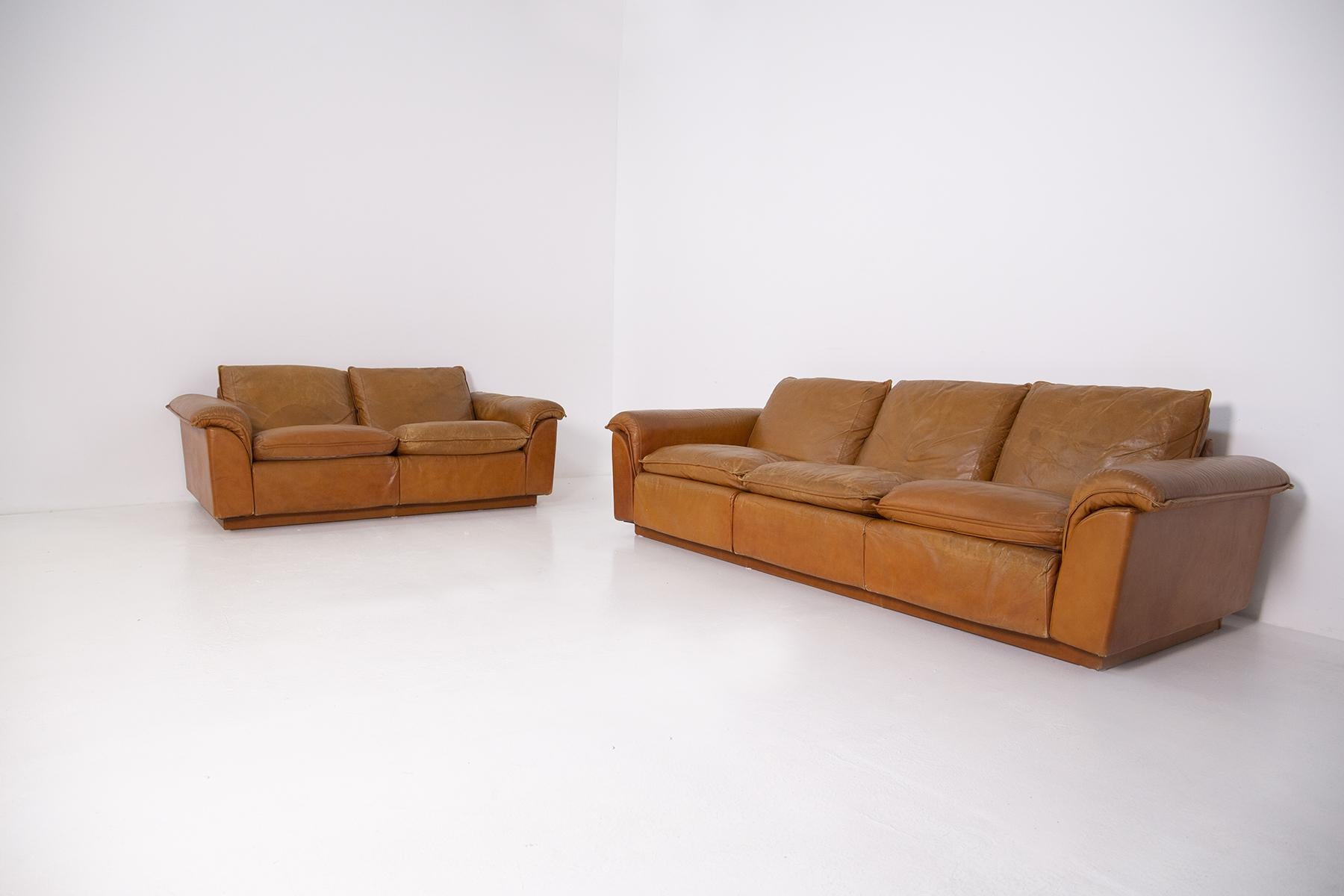 Mid-20th Century Ammannati & Vitelli 'Attr. Two Italian in Brown Leather Sofas