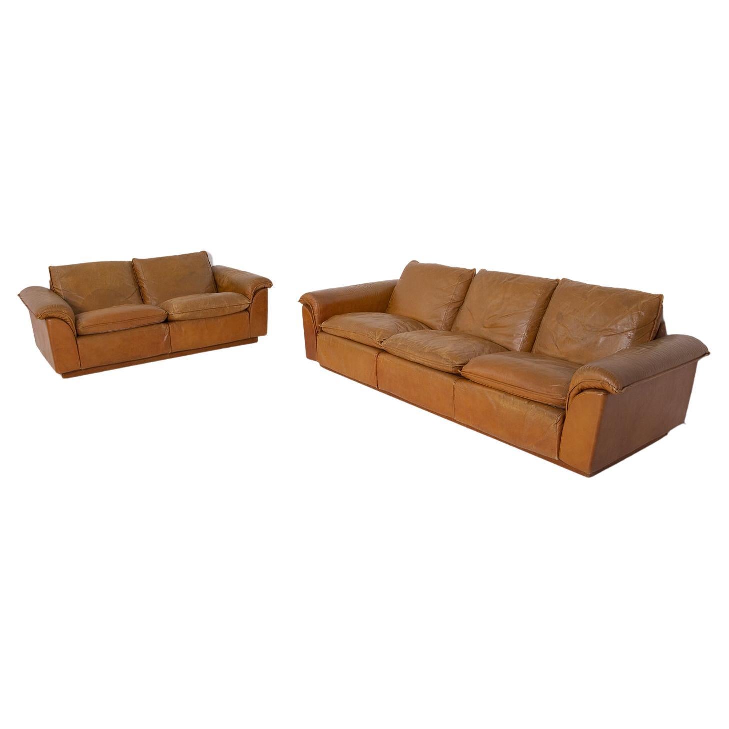 Ammannati 
Vitelli 
Attr. Two Italian in Brown Leather Sofas