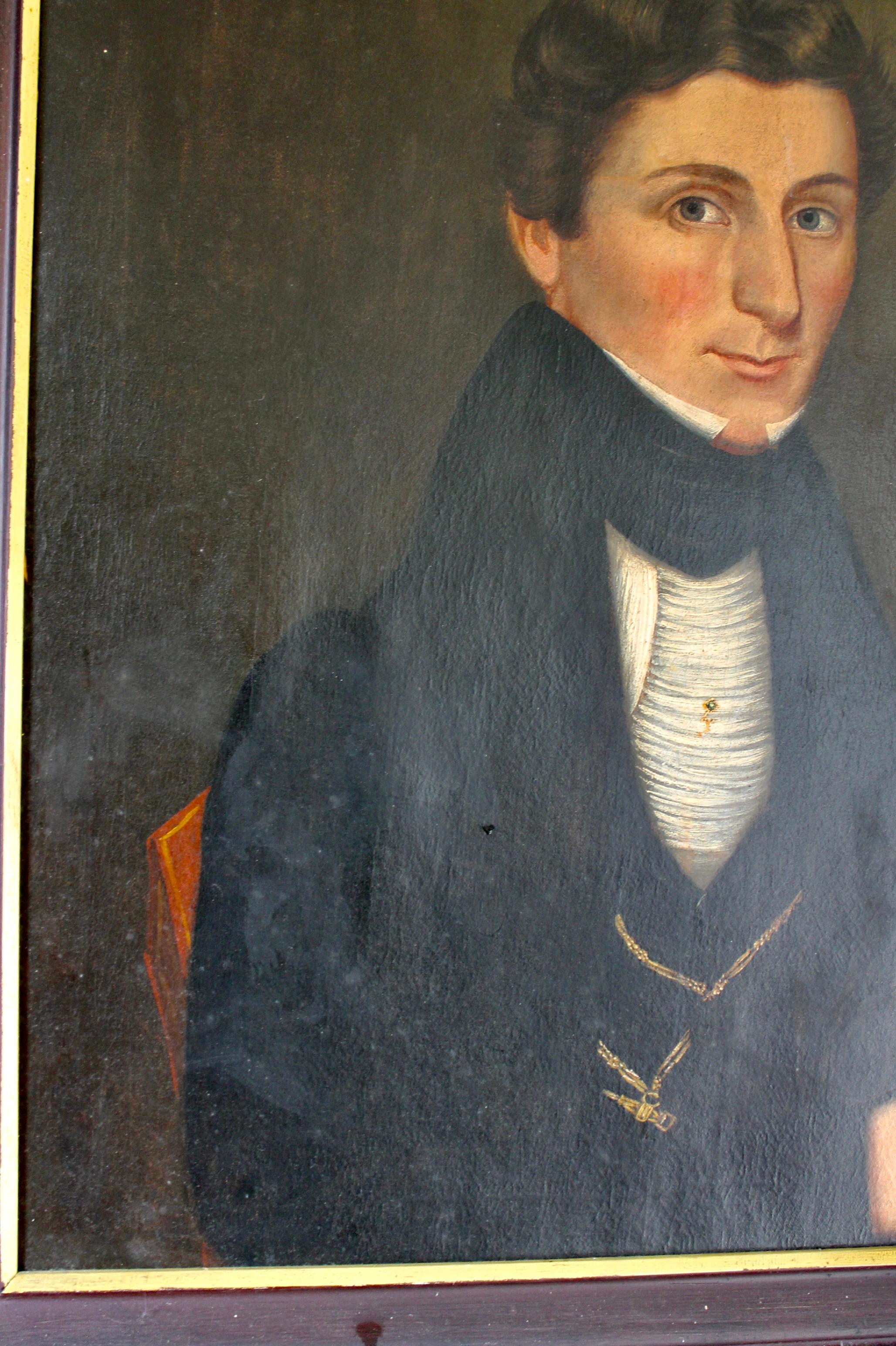 Jonas Welch Holman „Porträt eines jungen Mannes, der mit einer Quill schreibt“ im Zustand „Gut“ im Angebot in Sharon, CT