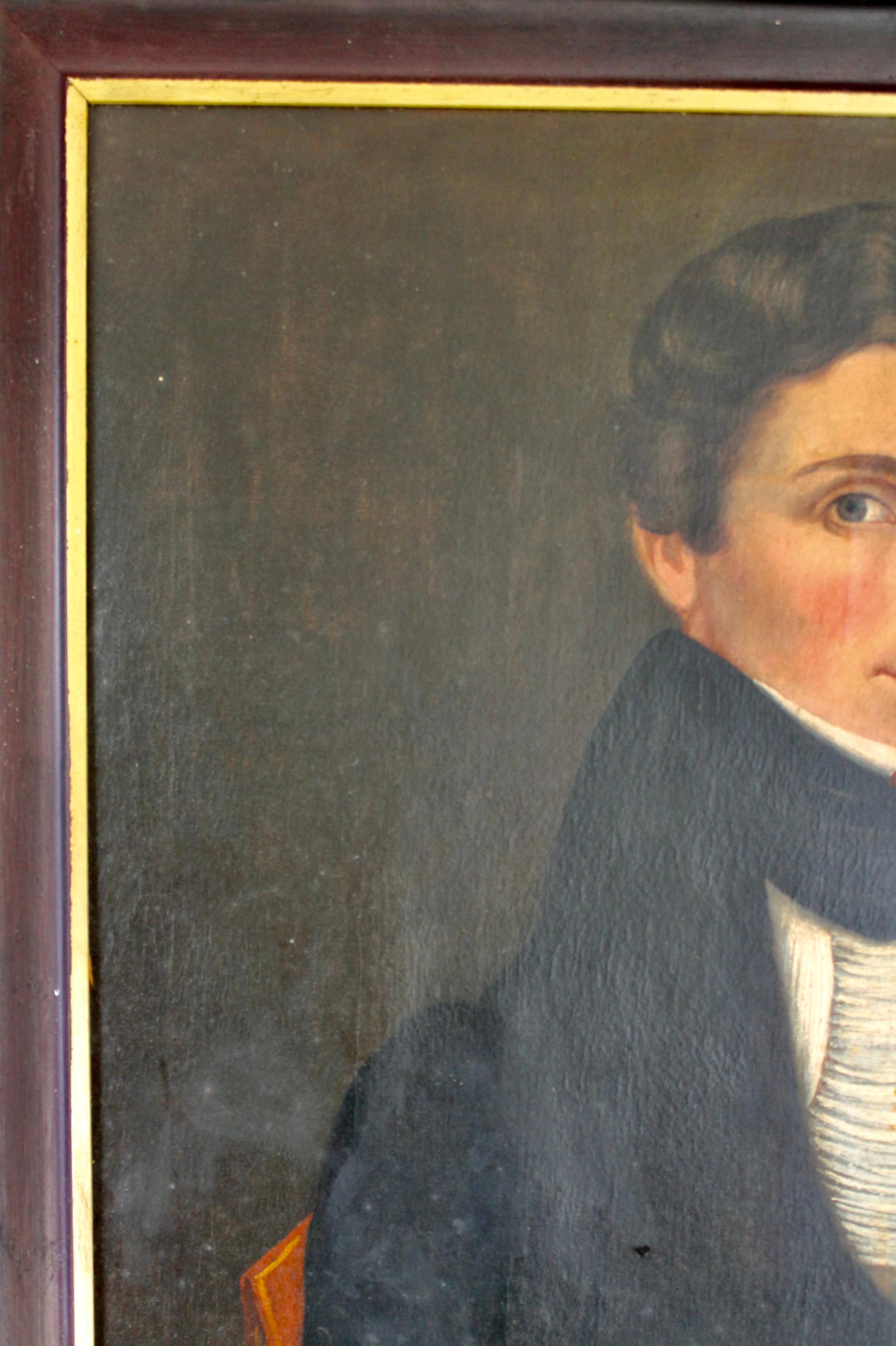 Jonas Welch Holman „Porträt eines jungen Mannes, der mit einer Quill schreibt“ (19. Jahrhundert) im Angebot