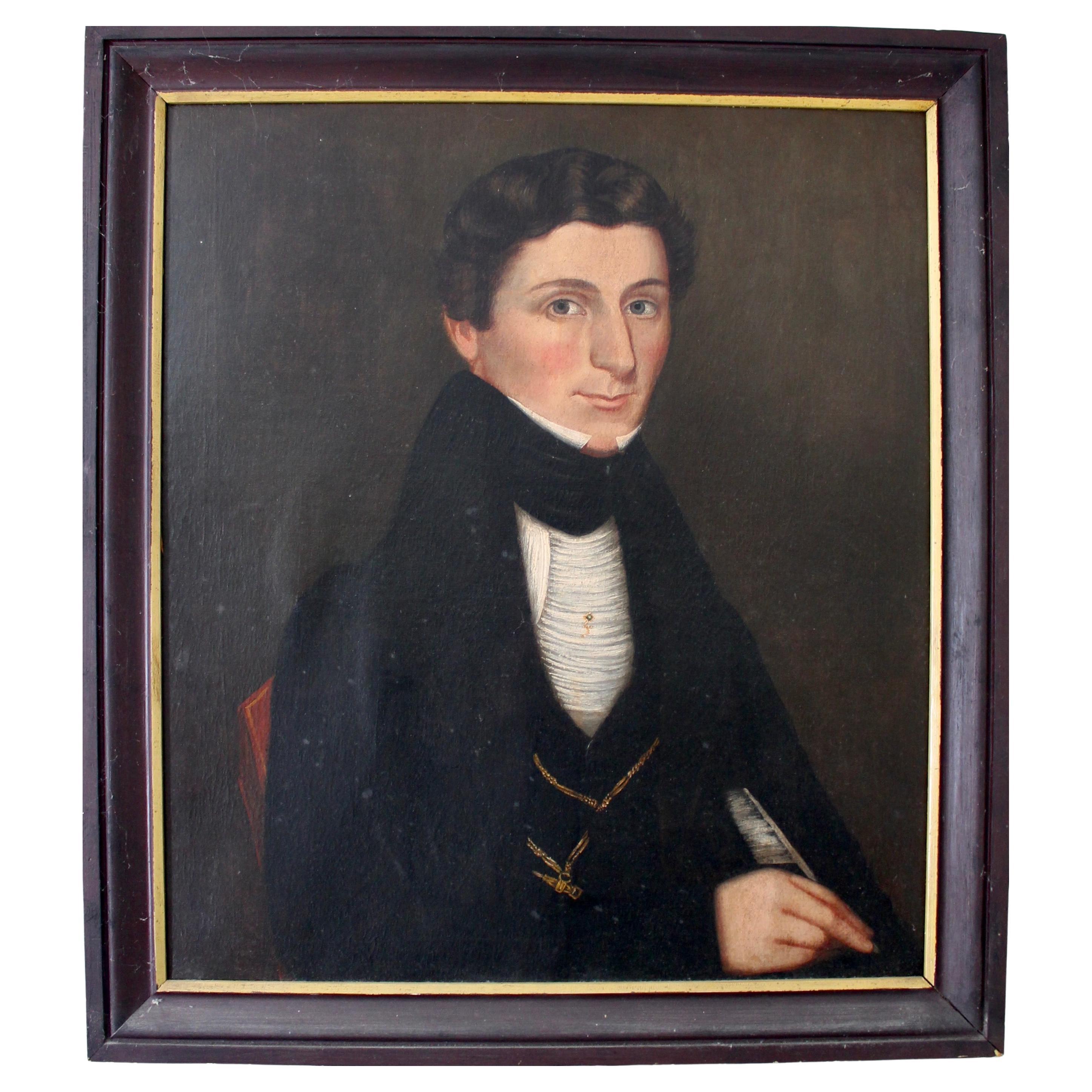 Jonas Welch Holman „Porträt eines jungen Mannes, der mit einer Quill schreibt“ im Angebot