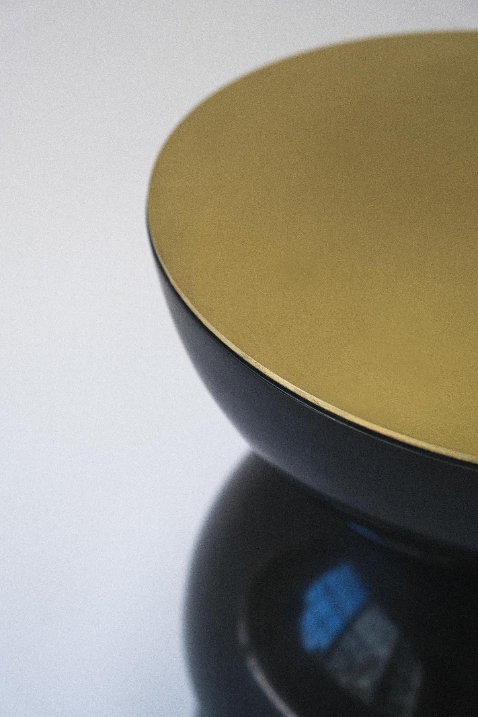 Hand-made in Arvo Ray Studio's NYC workshop.

A welded spun Steel base with lacquered Natural Brass top.

Available for customization in Brass, Brushed Bronze, Aluminum, or a solid color of your choice
