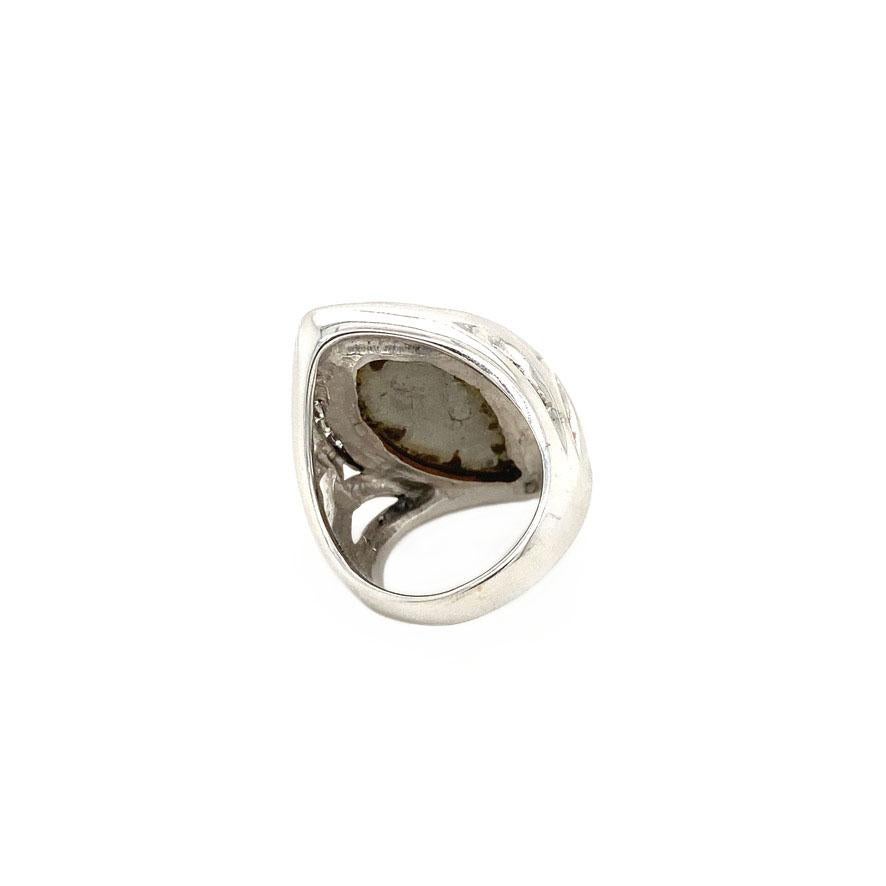 da uomo o donna Ammolite and Diamond Statement Ring, Rare Canandian Fossil Jewelry in vendita