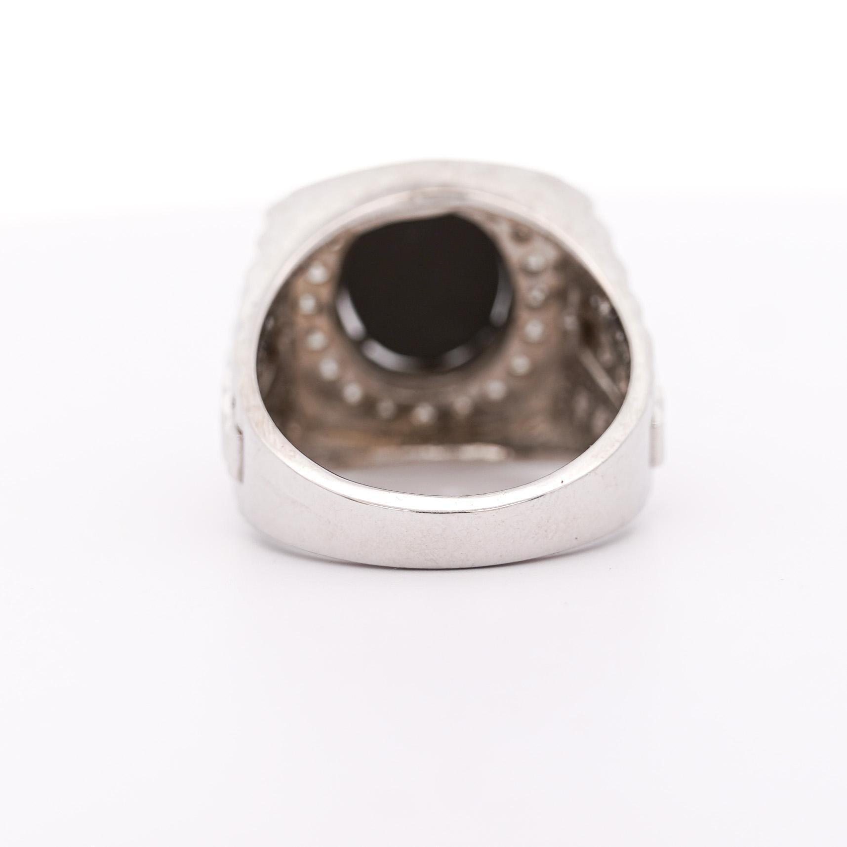 Ammolite & Diamond Halo in 14K White Gold Men's Statement Ring For Sale 1