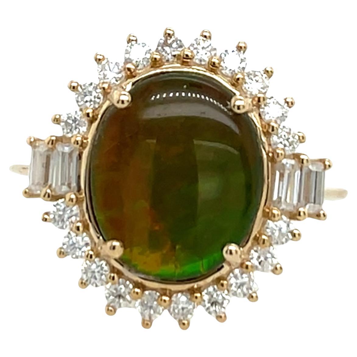 Bague en ammolite et moissanite en or jaune 9ct