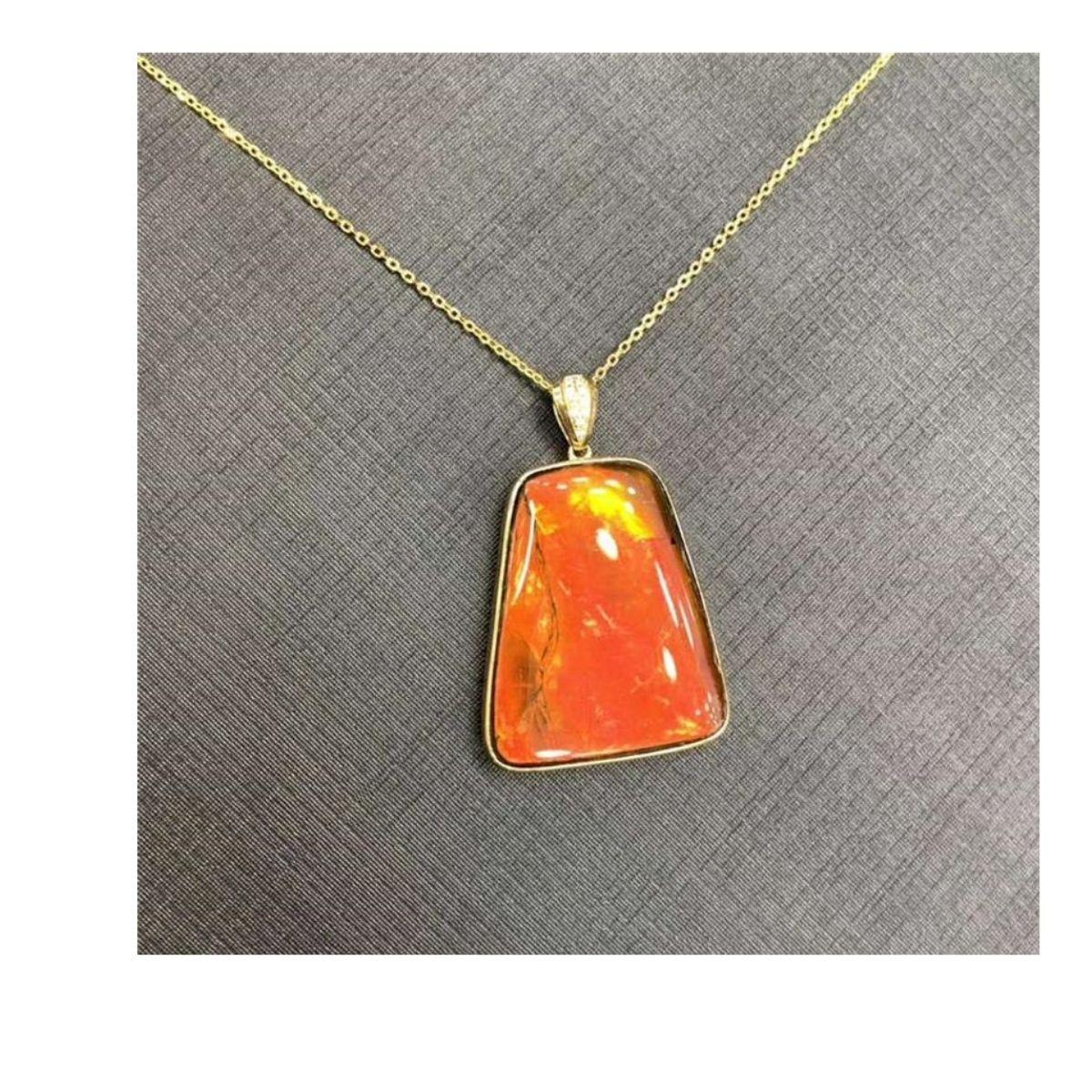 Modernist Ammolite Necklace 18k Yellow Gold For Sale