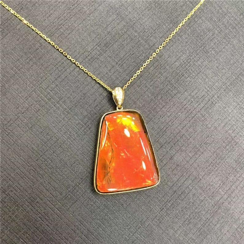 Ammolite Necklace 18k Yellow Gold In New Condition For Sale In Barnsley, GB