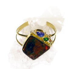 Brazalete de amonita de 22 quilates y oro de 18 quilates Turmalina Tanzanita Granate