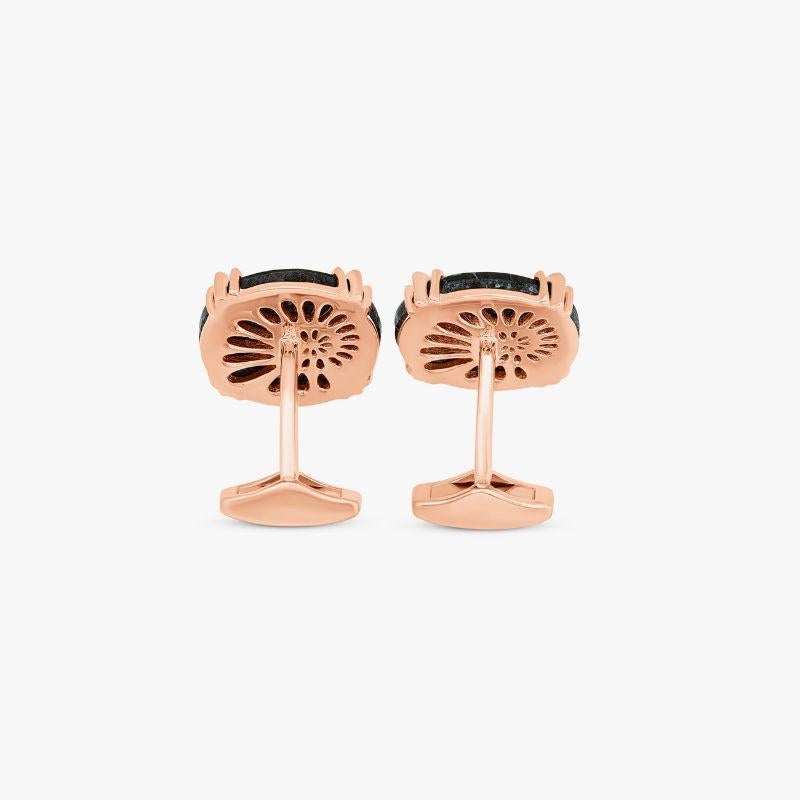 Ammonite Fossil Cufflinks in Rose Gold Plated Sterling Silver, Limited Edition In New Condition For Sale In Fulham business exchange, London