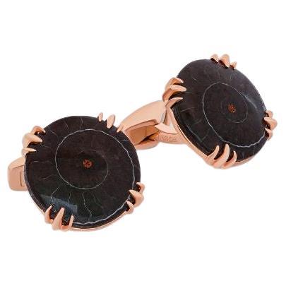 Ammonite Fossil Cufflinks in Rose Gold Plated Sterling Silver, Limited Edition For Sale