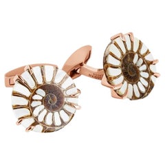 Gemelli con perle di Ammonite in marrone con MOP bianco e argento placcato oro rosa 18k