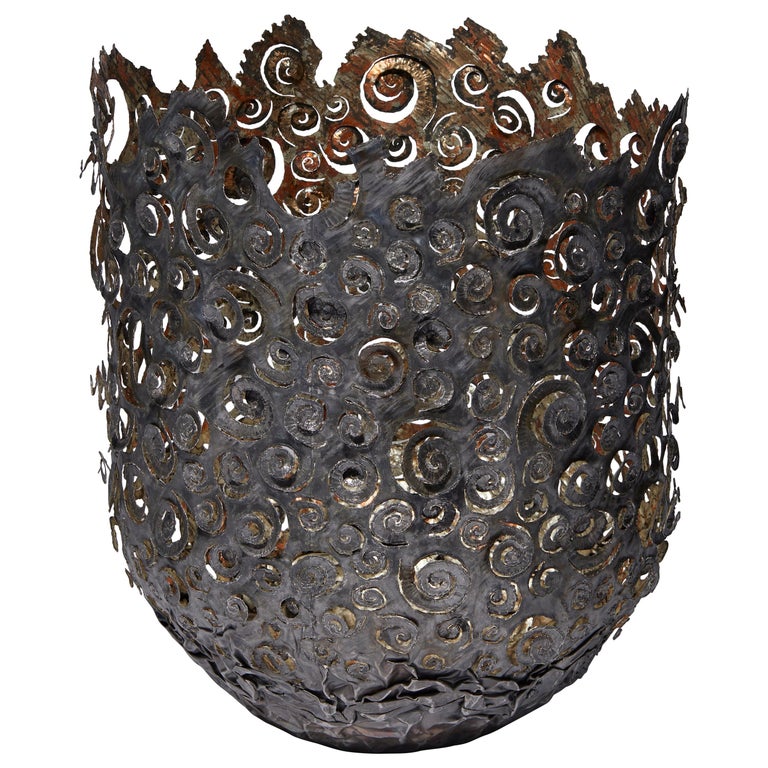 Ammonite Vessel, a Unique Steel & Moon Gold Sculptural Vessel by Claire Malet For Sale