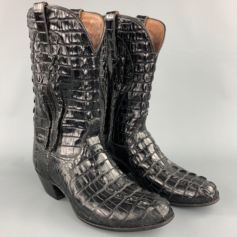 AMMONS Size 9.5 Black Full Hornback Alligator Pull On Cowboy Boots at ...