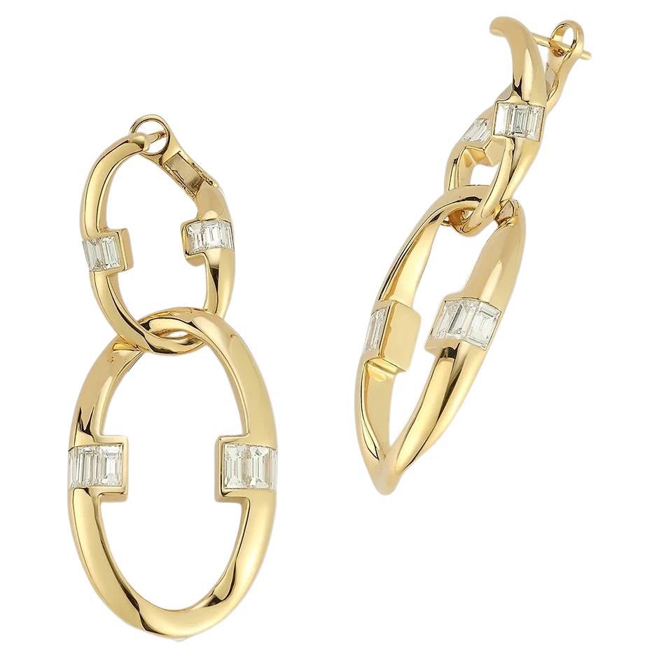 Ammrada Link Diamond and Yellow Gold Earrings For Sale