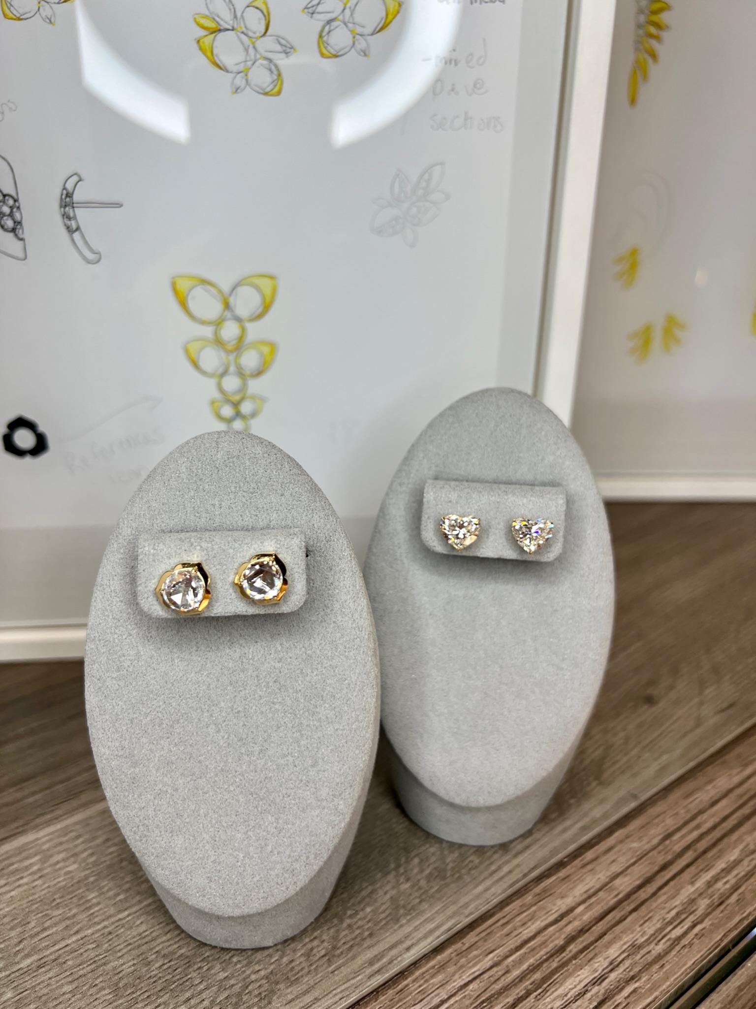Rose Cut Ammrada Signature 2.27 carat Diamond Stud Earrings For Sale