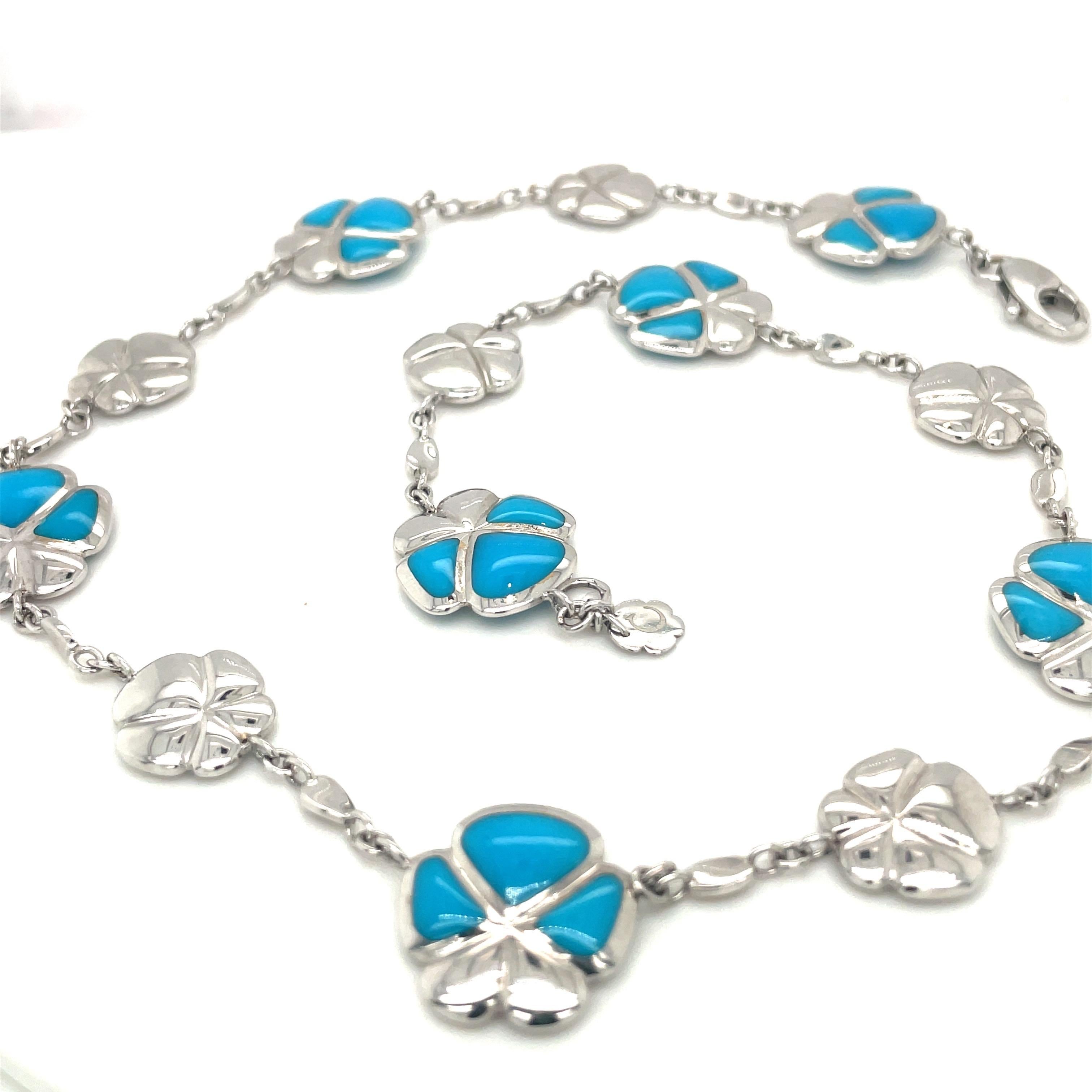 Amnbrosi 18KT White Gold & Turquoise Viola Flower Necklace In New Condition For Sale In New York, NY