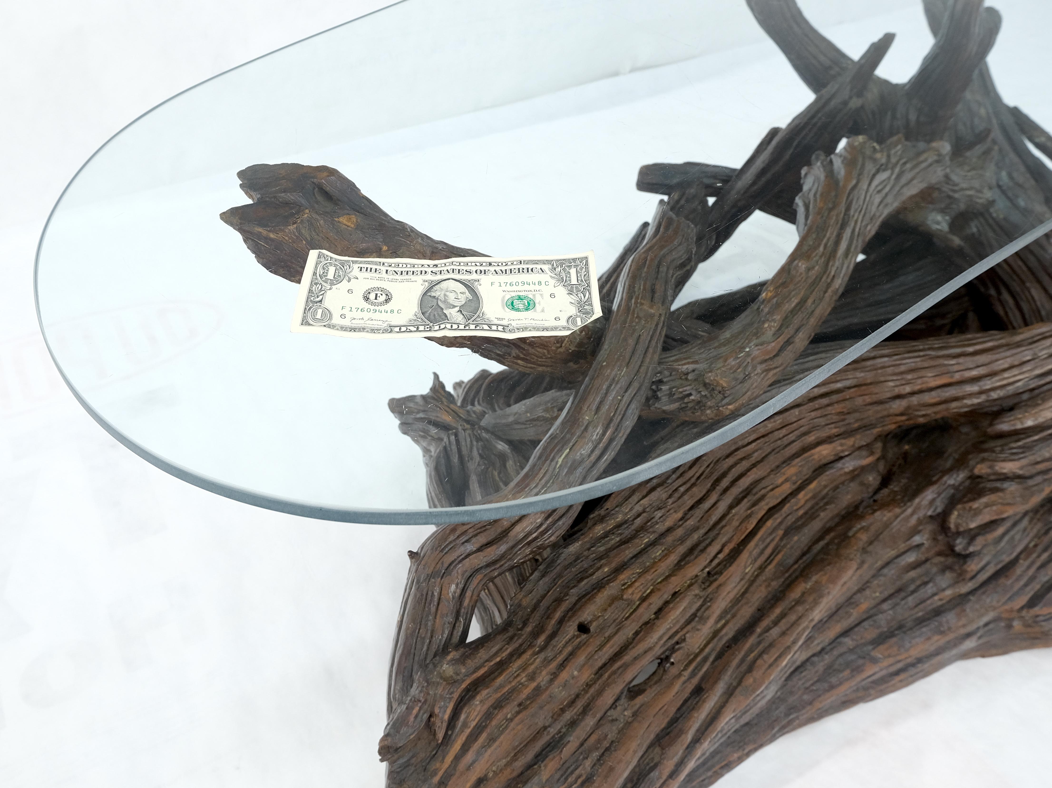 Table basse centrale en verre Amoeba avec base en bois flotté organique MINT ! en vente 5