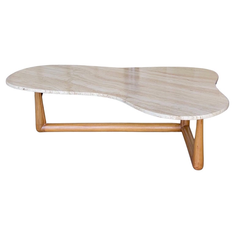 Amoeba Travertine and Walnut Cocktail Table Style of Widdicomb For Sale at  1stDibs