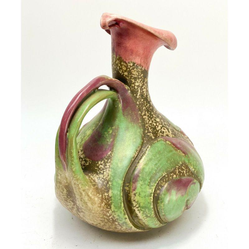Amohora Austria Pottery Pink and Green Calla Lily Pitcher, circa 1900