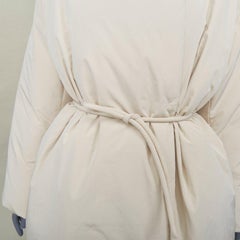 AMOMENTO ivory polyester quilted drawstring waist long padded outerwear coat OS