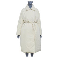 AMOMENTO ivory polyester quilted drawstring waist long padded outerwear coat OS