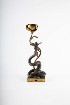 Among Thorns and Scales: Late 19th C Snake & Rose Side Table Candle Stick