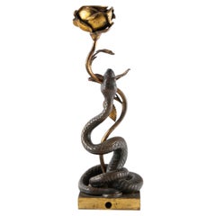 Among Thorns and Scales: Late 19th C Snake & Rose Side Table Candle Stick