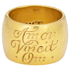 Anillo Inscripción Amor Vincit Om Sz 6 Oro 18k Estate Wright & Teague Anillo ancho