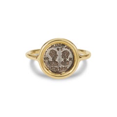 Amor Vincit Omnia Lovers Roman Signet Silver 18 Karat Yellow Gold Ring