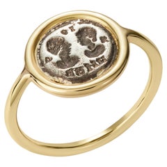 Amor Vincit Omnia Lovers Roman Signet Silver 18 Karat Yellow Gold Ring