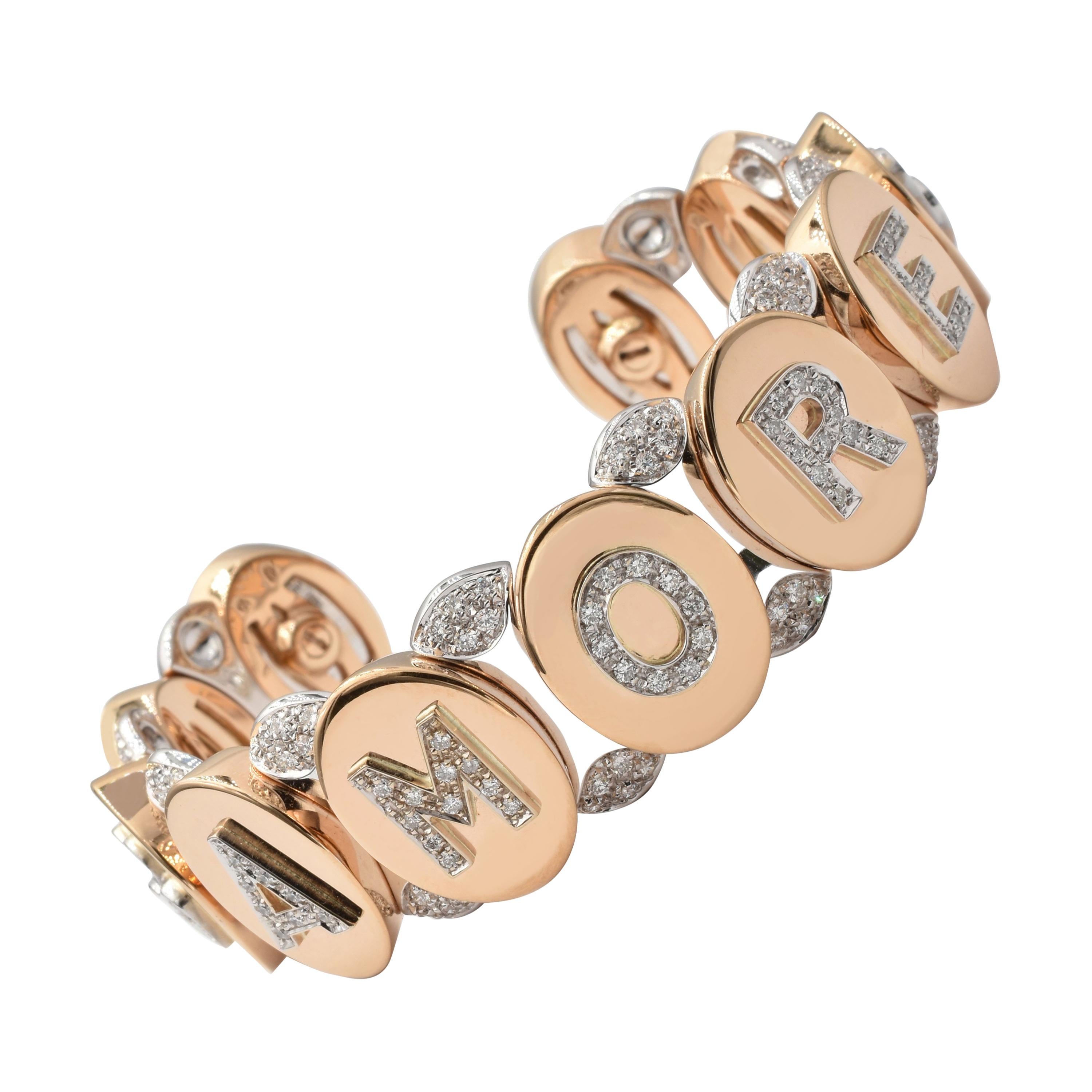 Amore Bracelet jonc en or rose et blanc avec diamants, fabriqué en Italie