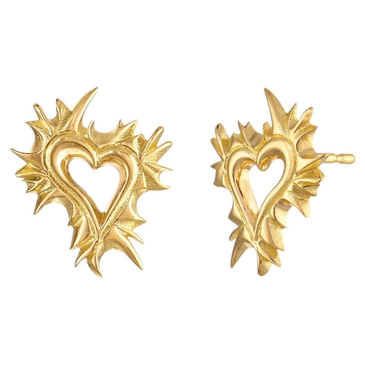 Boucles d'oreilles « Amorette » en forme de cœur sculpté, en or 18 carats, par Aneta Zae en vente