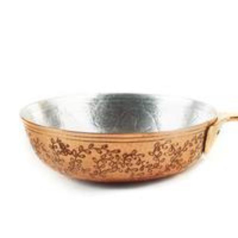 Amoretti Brothers Hand-Engraved Leaves Copper Frying Pan In New Condition For Sale In New York, NY